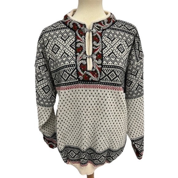 Volund Men's Black And White Design Knit Pullover Sweater Size M - Picture 5 of 12